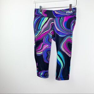 Black Rainbow Paint Spill Cropped Leggings  FILA‎
